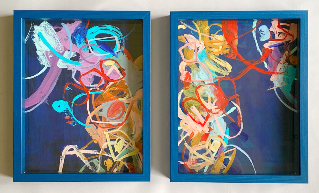 "Color Commotion", acrylic reversed painted on dura-lar, 11" x 14" framed