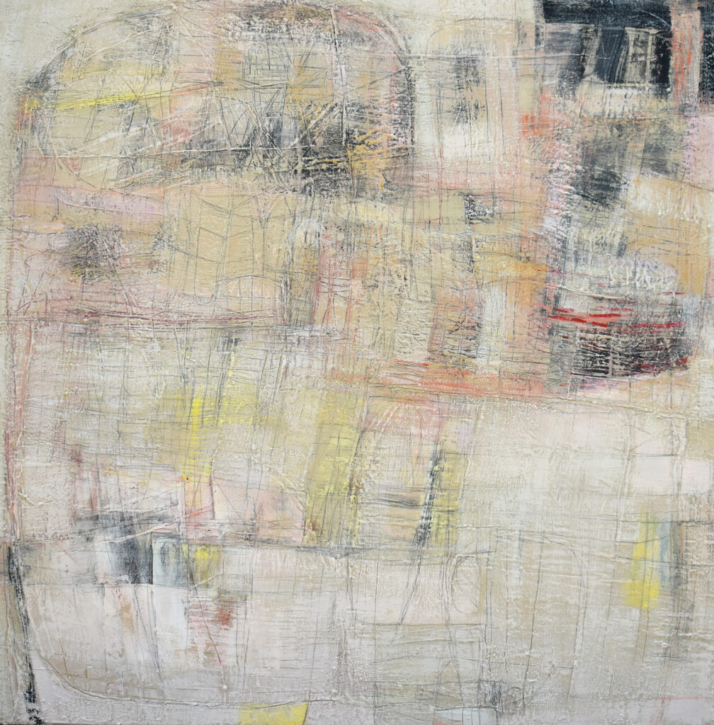 abstract painting with thick texture, many marks and soft neutral colors